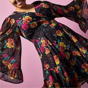 Torrid Betsy Johnson Black Floral Leopard Print Dress Womens size 5 5X